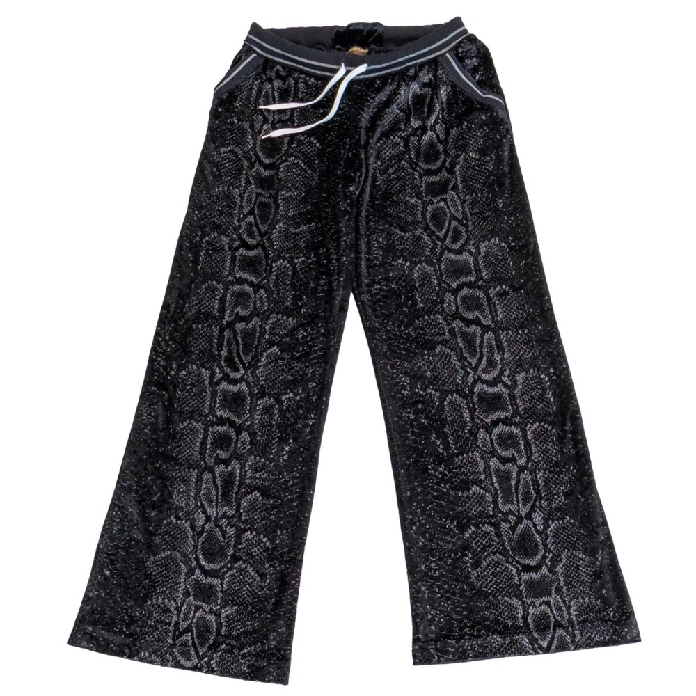 Roberto Cavalli Gym Women's Snake Print Velour Pants Black Wide Leg Size 42 M